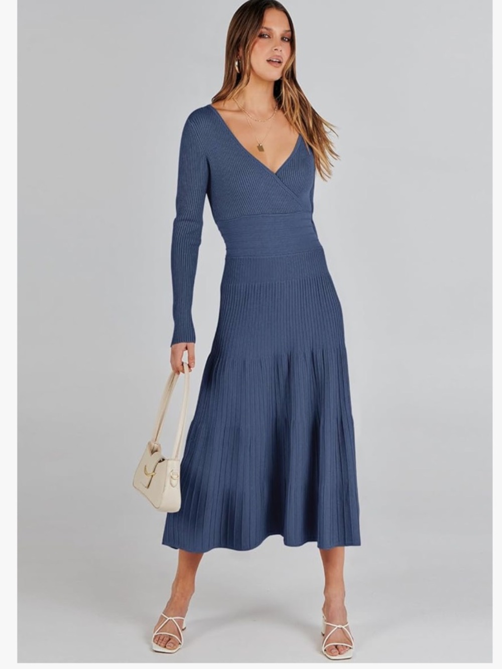 ANRABESS Women’s Wrap Long Sleeve Midi V-neck Sweater Dress